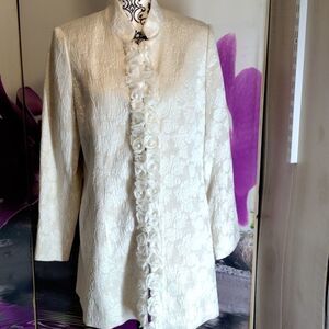 Lena Gabrielle White Long Formal Jacket with Embellishments. Stunning!!